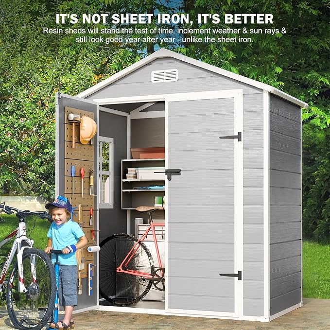 6x3 FT Resin Storage Shed, Waterproof Outdoor Shed - Image 4
