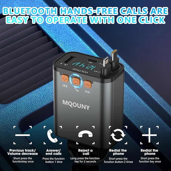 Retractable Car Charger, 5 in 1 Fast Cars Phone Charger 60w, Handsfree Call - Image 4