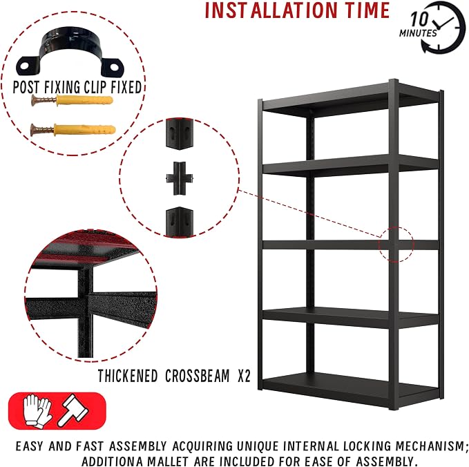 72" Hx47.3 Wx23.6 D 5 Tier Garage Shelving Heavy Duty Garage Storage Shelves - Image 8