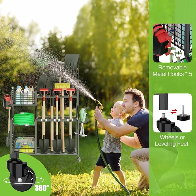 Garden Tool Organizer for Garage, 3 Tier Utility Yard Tool Organizer and - Image 4