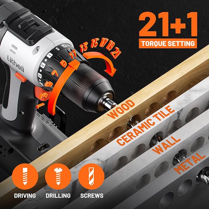 Litheli 20V Cordless Drill Driver, Electric Power Drill - Image 2
