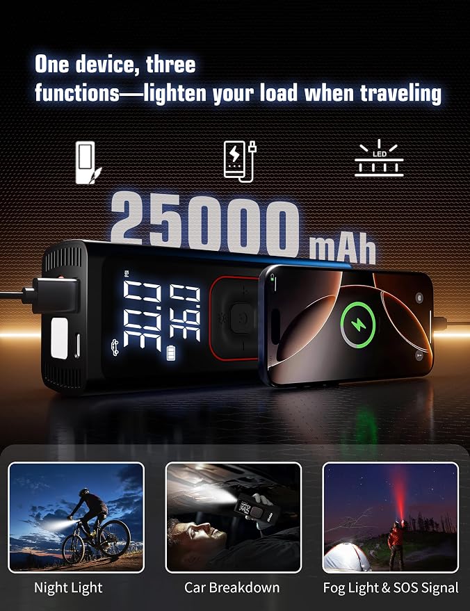 Tire Inflator Portable Air Compressor, 3X Faster 25000mAh 160 PSI Air Pump - Image 3