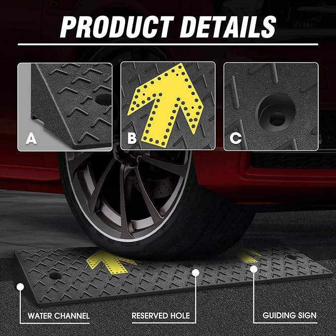 DNA MOTORING 2pcs 5.3" Rise Rubber Arrow Curb Ramp Heavy Duty Loading Threshold - Image 5