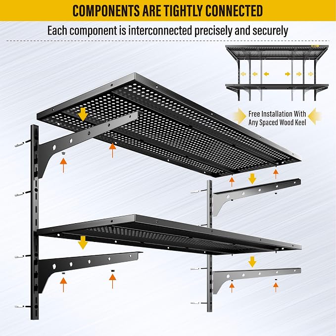 2 Tier 1.3x3ft Garage Shelving Wall Mounted, 400 lbs Load Capacity, 15.6x36inch - Image 5