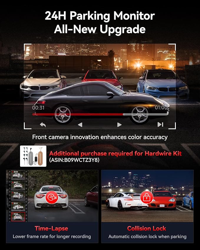 REDTIGER ViewClear 70 4K+2.5K Dash Cam Front and Rear, STARVIS 2 IMX678 x - Image 6