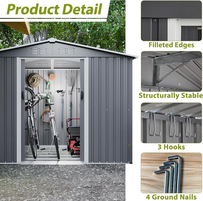 8x6 FT Outdoor Metal Storage Shed - Image 3