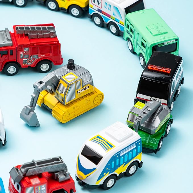 JOYIN 18 Pcs Pull Back City Cars and Trucks Toy Vehicles Set, Friction Powered - Image 9