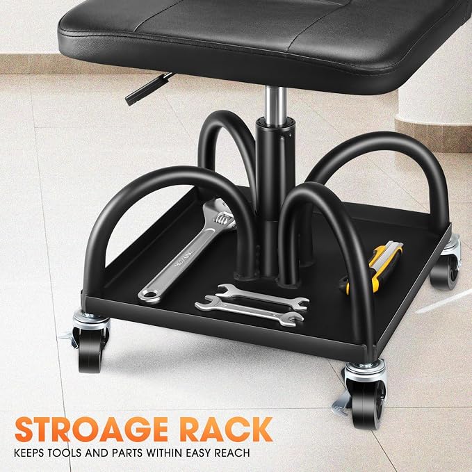 DNA MOTORING Rolling Padded Seat Adjustable Height Seat 330lbs Capacity Rolling - Image 5