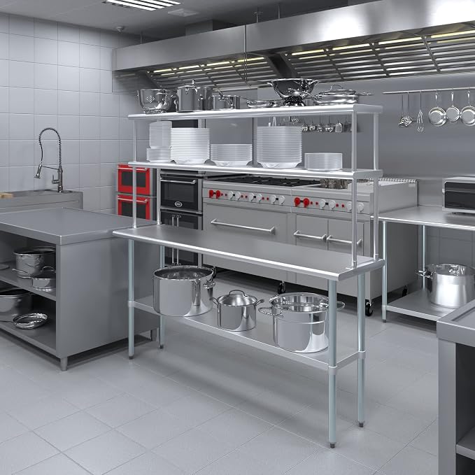 Amgood Stainless Steel Work Table Double Tier Overshelf | Metal Kitchen Prep - Image 4