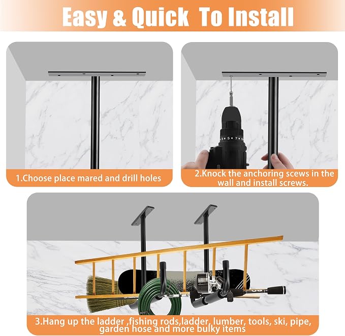 Sinoer Garage Ceiling Storage Hooks, Wall Mounted Hooks, Heavy Duty Utility - Image 7