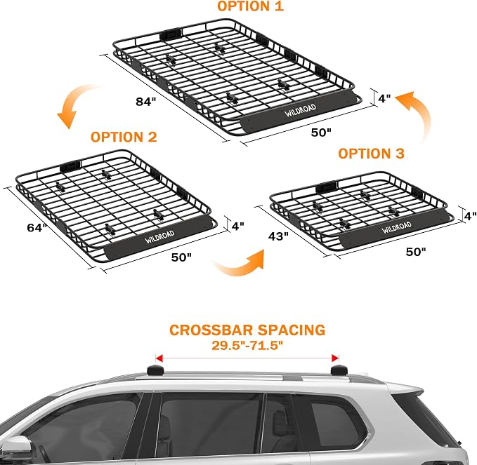 Wildroad Roof Rack Cargo Basket, Upgraded 4” Fence Wide Car Roof Basket Combo - Image 8