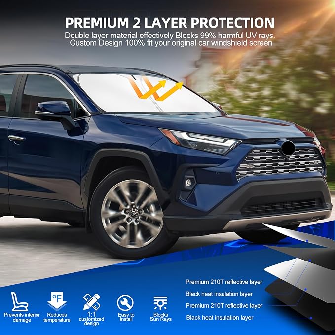 Windshield Sun Shade for Toyo-ta RAV4 2019-2025 Foldable Sunshade Custom Fit - Image 3