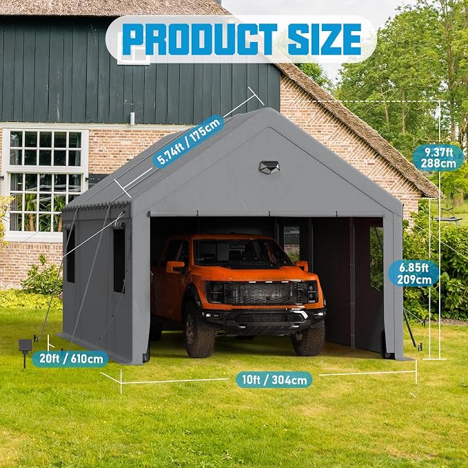 10x20 Carport, Heavy Duty Carport Canopy Garage - Image 2