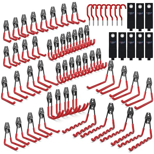 3-H Garage Wall Hooks 62 Pack, Heavy Duty Garage Hooks by 3-H