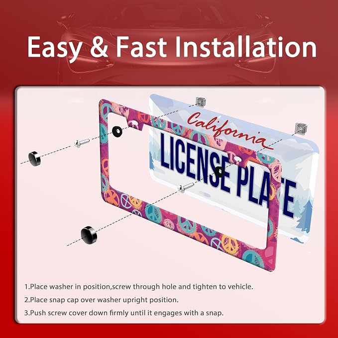 Groovy Hippie Peace Sign License Plate Frame Pink License Plate Frames - Image 3