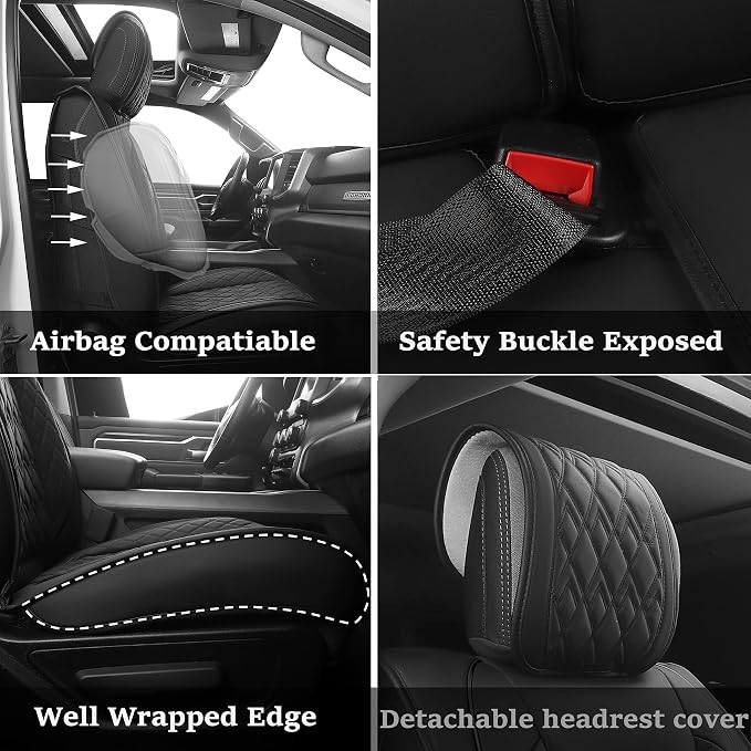 JOJOBAY Car Seat Covers for Dodge Ram 2 Pcs Front, Fit Ram 2009-2025 - Image 2