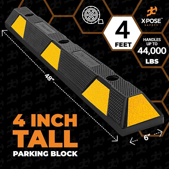 Xpose Safety 48" Heavy Duty Rubber Parking Stopper – 10 Pack Wheel Blocks - Image 3