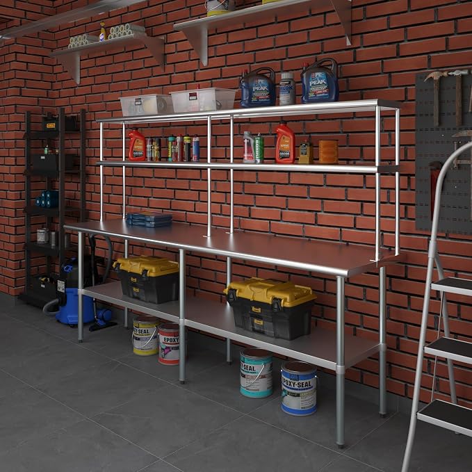 Amgood Stainless Steel Work Table Double Tier Overshelf | Metal Kitchen Prep - Image 7