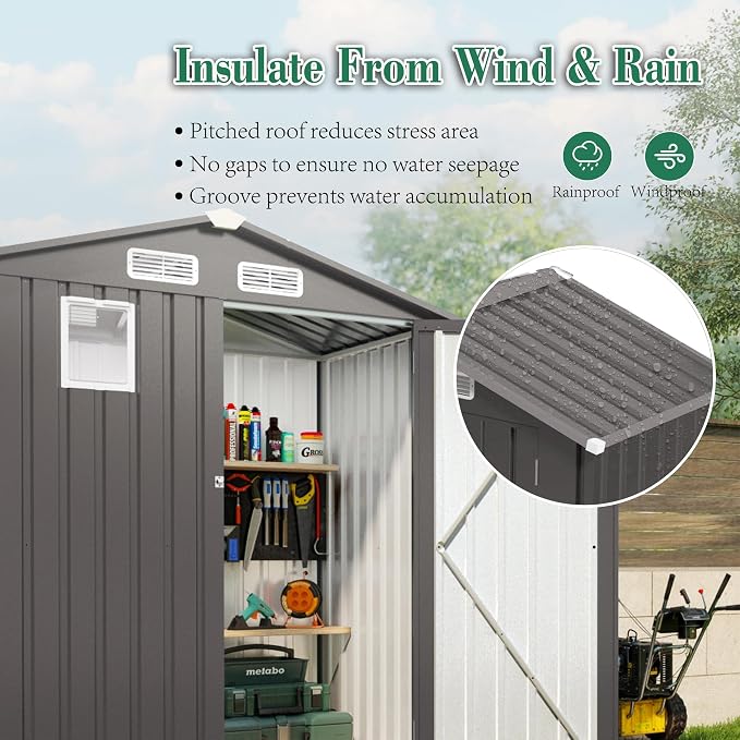 6x3.6FT Outdoor Storage Shed, Galvanized Steel Garden Shed - Image 2
