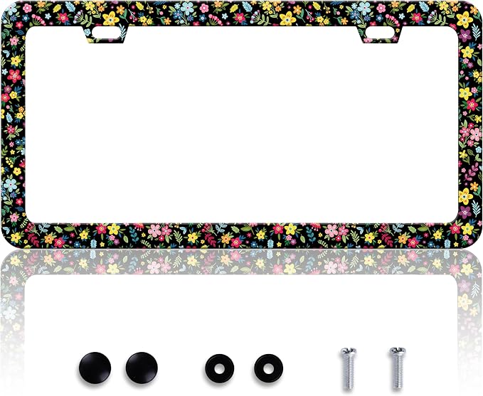 Colorful Folk Floral License Plate Frame Flower License Plate Holder by HOWKWAWY