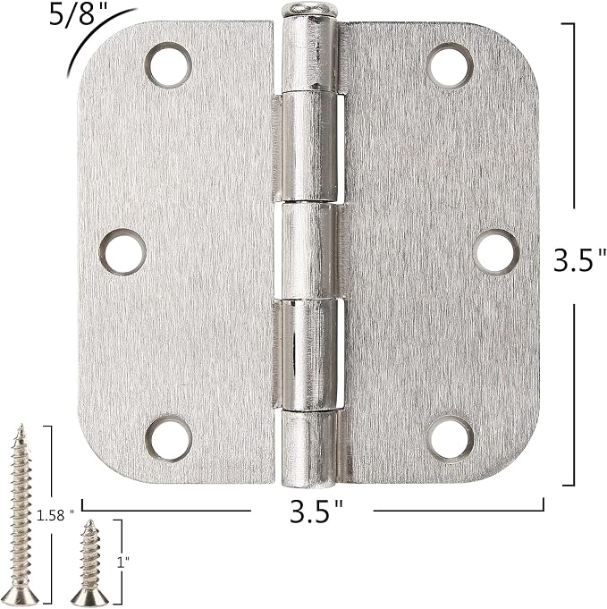 42 Pack Rounded Door Hinges Brushed Nickel 3.5 Inch Interior 5/8" 3-1/2" Flat - Image 2