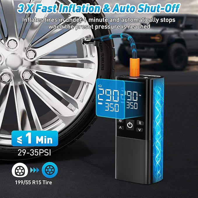 Tire Inflator Portable Air Compressor – Dual Power Mode, Built-in Battery & 12V - Image 2