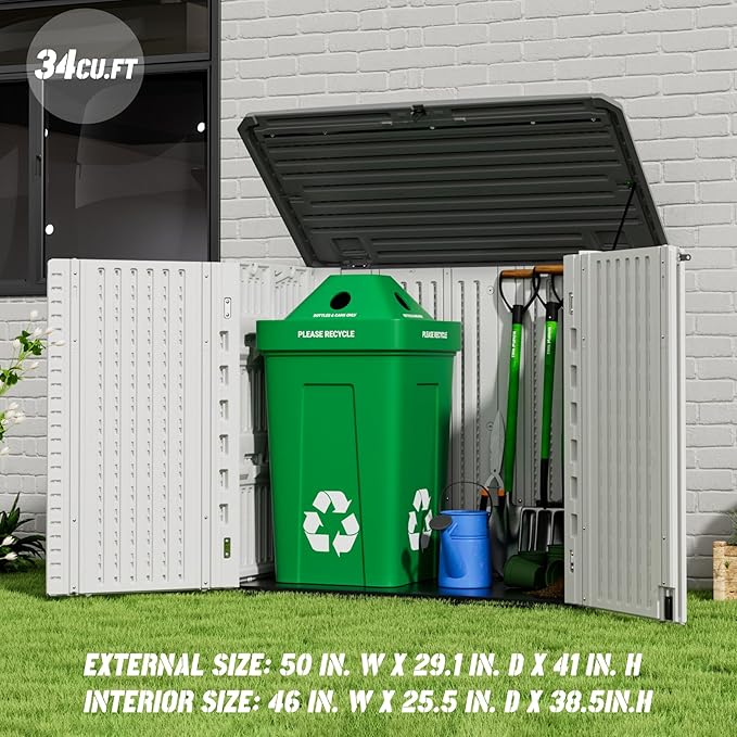 Outdoor Patio Storage Shed, Waterproof Horizontal Outdoor Storage Cabinet - Image 4