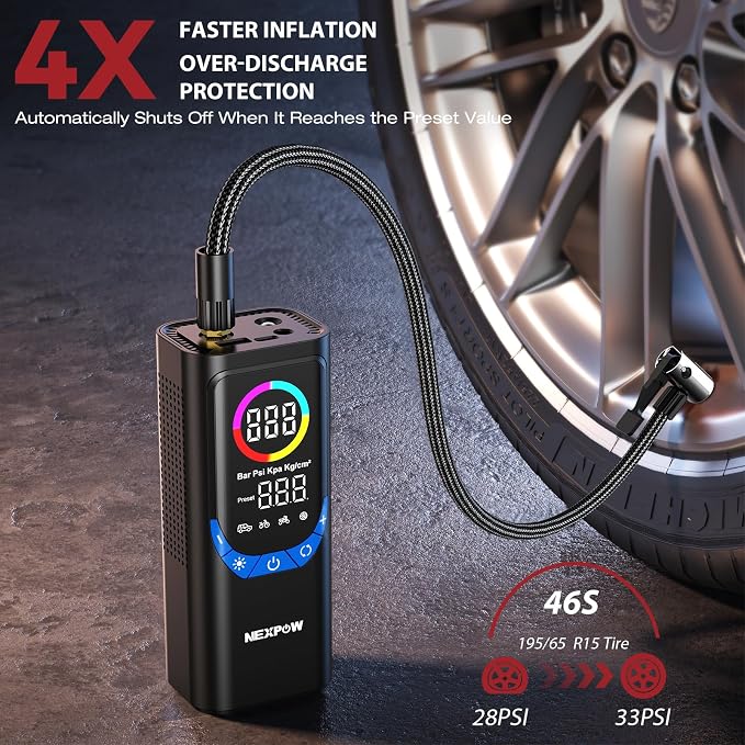 NEXPOW NP17 Portable Air Compressor, 150 PSI Digital Tire Inflator, Fast - Image 3