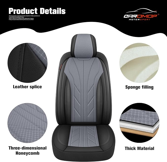 CAROMOP Luxury Faux Leather&Fabric Car Seat Covers Full Set - Image 6