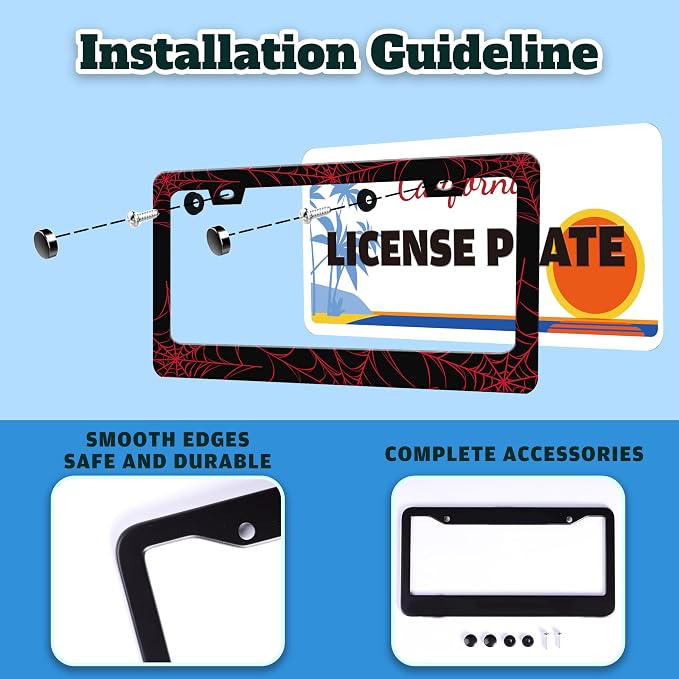 Red Spider Web License Plate Frame Funny Cobweb Stainless Steel License Plate - Image 4