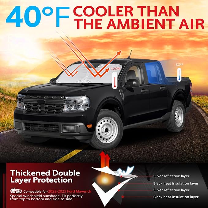 KAYZT Windshield Sun Shade for 2022 2023 2024 2025 Ford Maverick Foldable - Image 2
