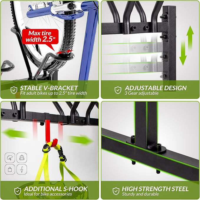3 Bikes Floor Stand, Adjustable Bicycle Parking Rack - Image 3