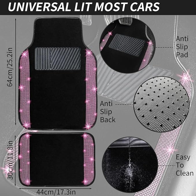 NBTEPEM Pink Bling Car Floor Mats Full Set, Universal Fit Most Cars - Image 7