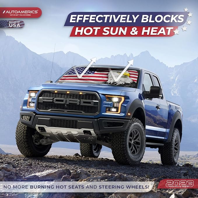 Autoamerics 1-Piece Windshield Sun Shade New American Eagle Flag USA Patriotic - Image 3