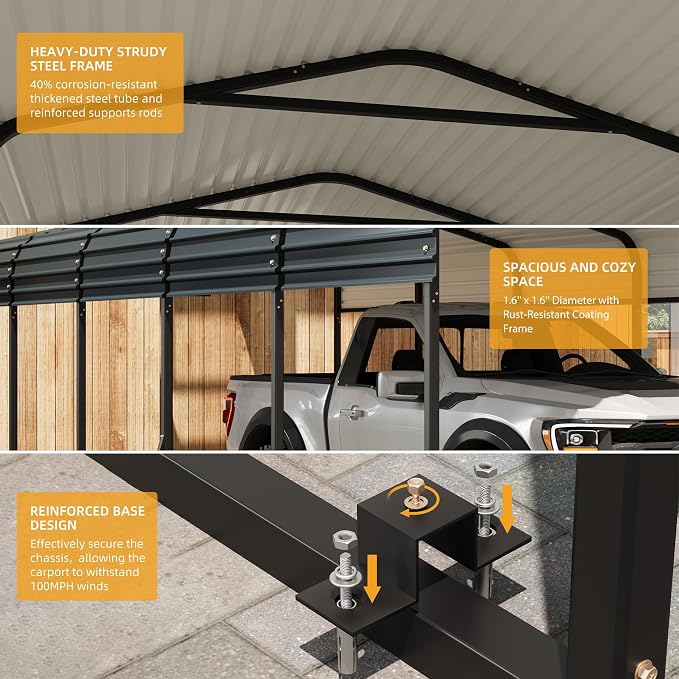 12' x 20' x 8.5' Heavy Duty Metal Carport - Image 3
