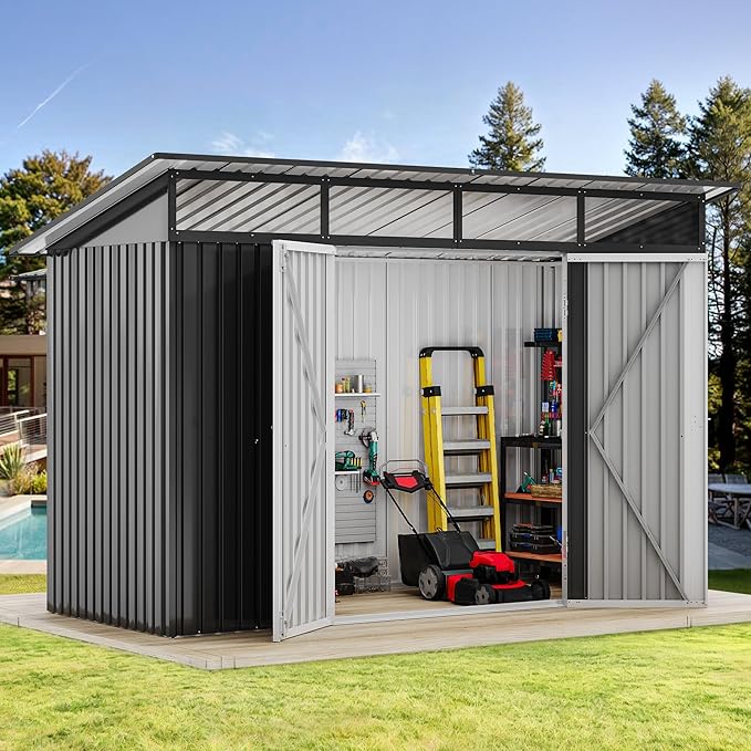 DWVO 9x4 FT Storage Shed for Bicycle, Functional Metal Tool Shelter Garden - Image 3