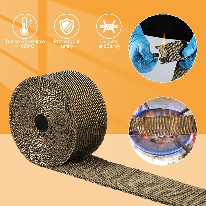 Exhaust Heat Wrap, Tooomplus 2'' x 16' Fiberglass Heat Shield Tape, Heat Wrap - Image 4