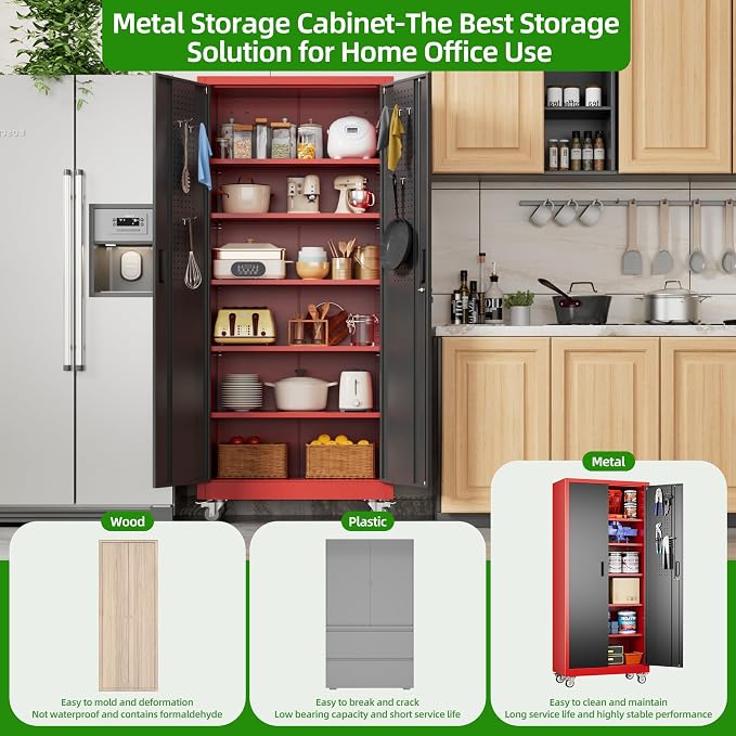 Garage Storage Cabinet with Pegboard and 5 Adjustable Shelves, Tool Storage - Image 5
