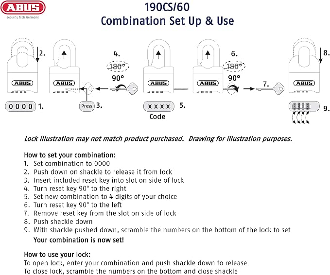 ABUS 190CS/60 High Security Solid Steel Combination Padlock, Closed Shackle - Image 7