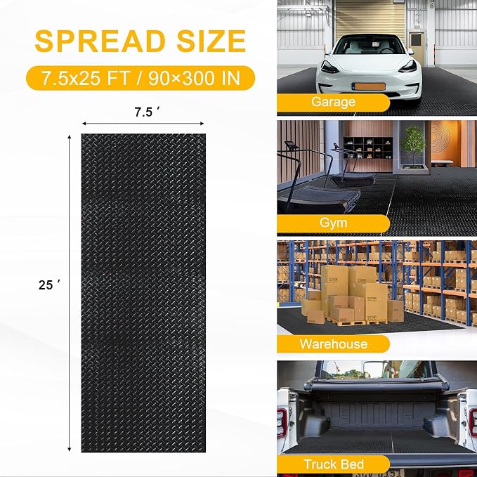 7.5x25 FT Garage Floor Mat, 2.8mm Thicked Flooring Roll 188 sqft Diamond Plate - Image 3
