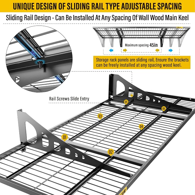 1.64x4ft Adjustable Rail Wall Garage Storage Shelf, - Image 5