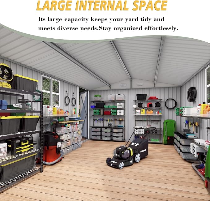 10x14x6.7FT Outdoor Storage Shed, Galvanized Steel Garden Shed - Image 3