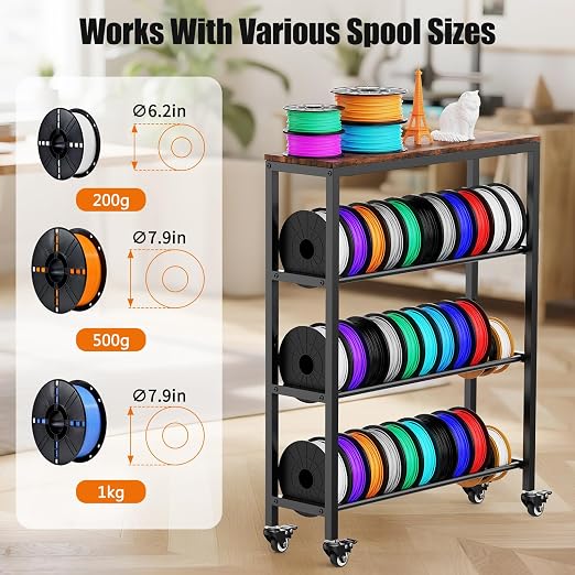 3D Printer Filament Rack Shelf, 4-Tier Filament Storage Cart - Image 3