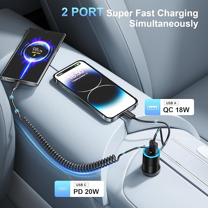 USB C Car Charger Fast Charge, Car Adapter Compatible - Image 3