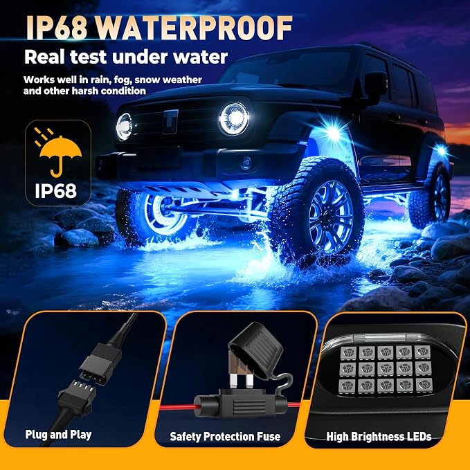 Honalia Rock Lights for Trucks 14 pods, RGB Truck Rock Lights - Image 3