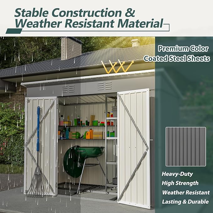 4'x8' Metal Shed Outdoor Storage Shed, Metal Steel Utility Tool Shed Storage - Image 6