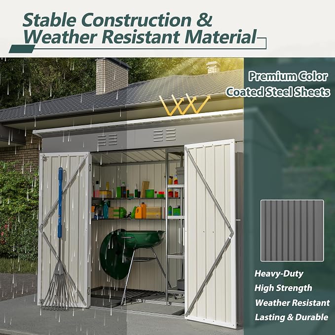 Outdoor Storage Shed, 8 X 4ft Metal Galvanized Steel Garden Shed - Image 5