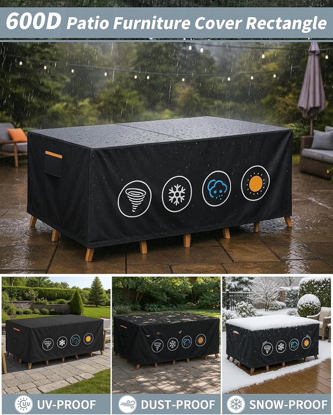 Outdoor Waterproof Furniture Cover, 76W x 54L x 28H inches Heavy Duty 600D - Image 6