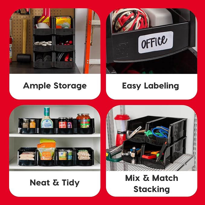 IRIS USA Stackable Storage Bins Open Front, 6 Pack, Plastic Hanging Organizer - Image 3