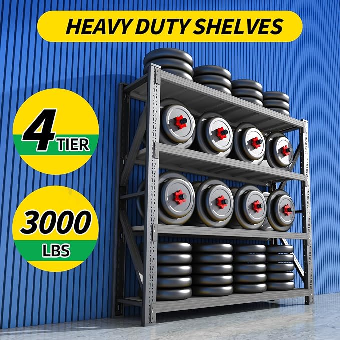 3000LBS Heavy Duty Storage Shelves, 4-Tier Adjustable Garage Organization - Image 6